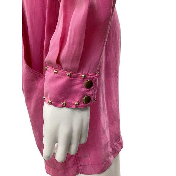 VTG Caché Romper Women’s SZ S Long Sleeve Gold Rivets &Studs Rhinestones Pink - Picture 5 of 7